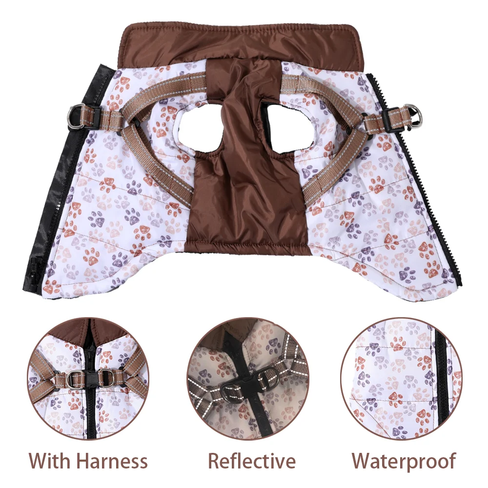 Abrigo reflectante de invierno para perros pequeños y medianos, ropa cálida para perros con arnés, chaqueta para mascotas a prueba de viento para exteriores, Parka Pug Yorkshire - imagen 3