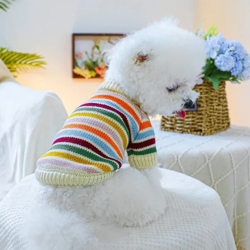 1PC Pet Dog Clothes Cat Winter Warm Pullover Rainbow Mood Puppy Sweater Suitable For Small Dog and Medium-sized Pet Coat - imagen 5