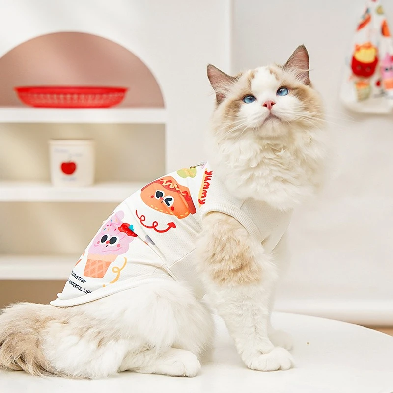 Camiseta de verano con protección UV para perros de compañía, chaleco de malla Unisex con hamburguesa de dibujos animados para gatos, monos, ropa de Bulldog Francés de alta elasticidad - imagen 4