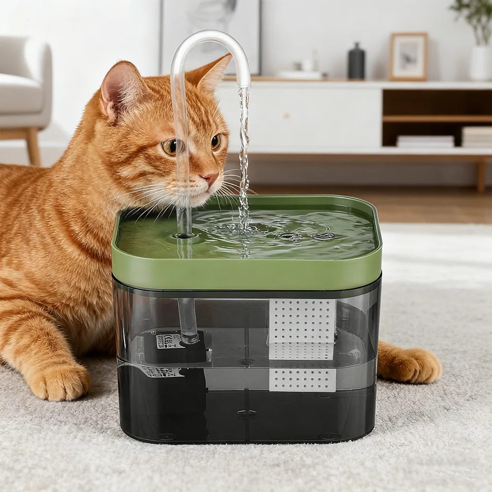 Fuente de agua para mascotas de 1,5 l con diseño de grifo, bomba ultrasilencioso alimentada por USB, agua circulante filtrada para gatos de interior, fácil de limpiar - imagen 3