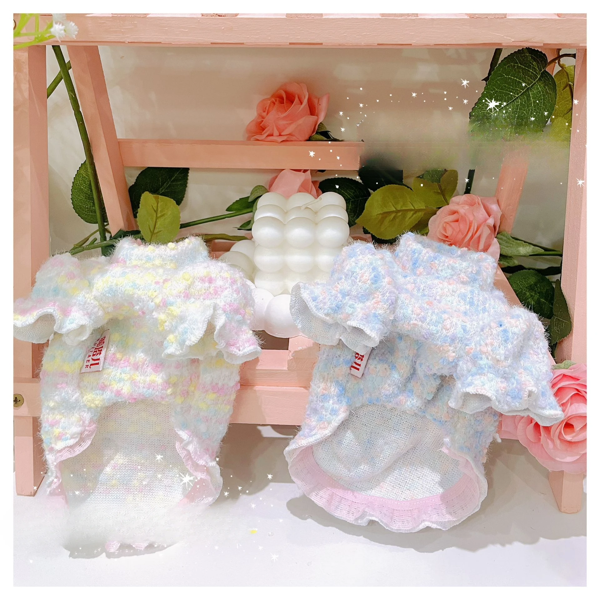 Suéter de manga de burbuja con cuello alto para otoño/invierno para mascotas, suéter tejido con manga de capullo de flor de amor, abrigo Base cálido para invierno, ropa para cachorros - imagen 5