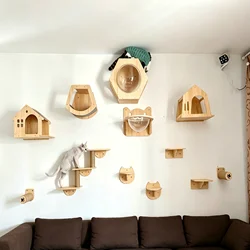 Estante flotante y rascador de pared con hamaca para gatos