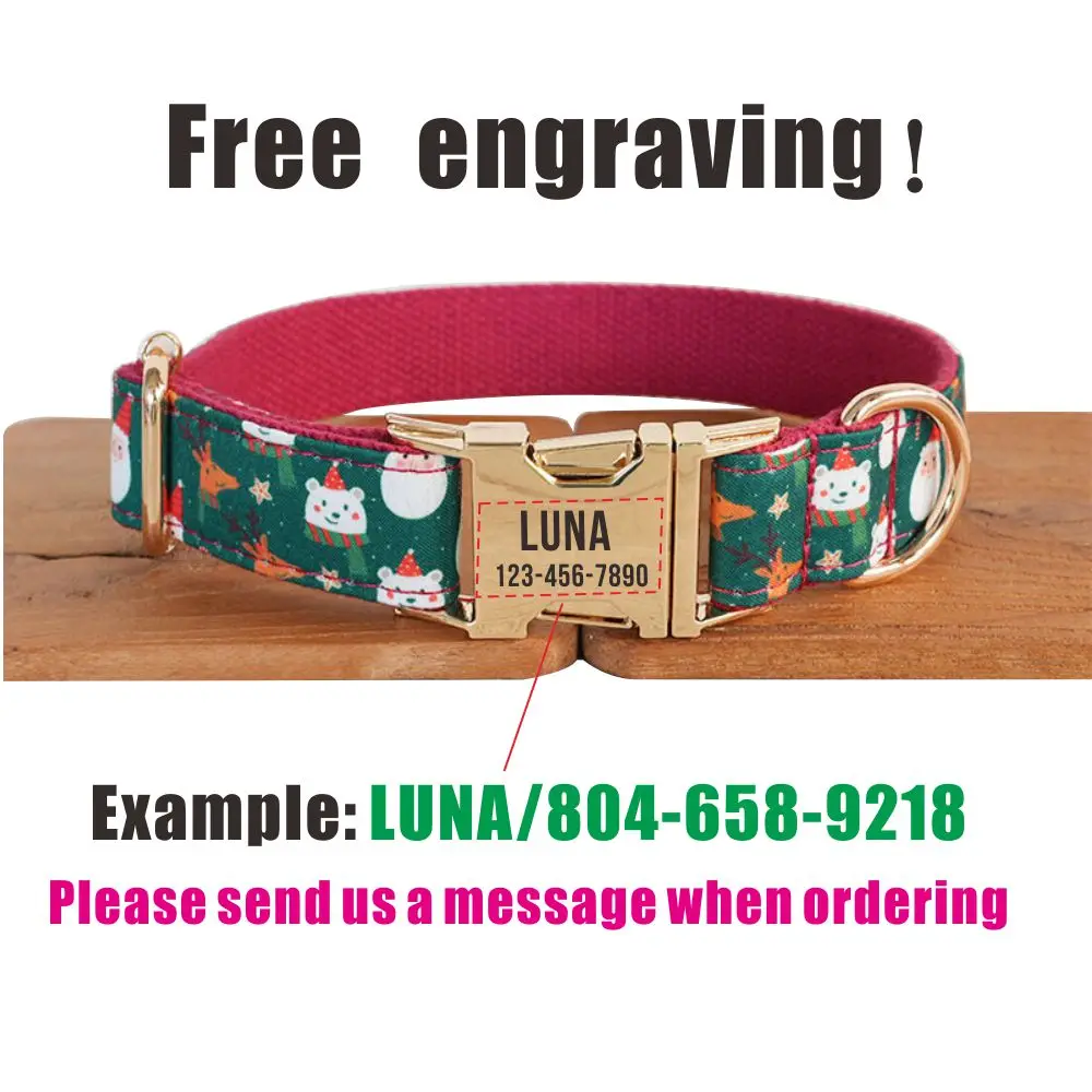 Collar de perro de Papá Noel de dibujos animados lindo de Navidad con hebilla personalizada de grabado gratis, correa a juego disponible - imagen 4