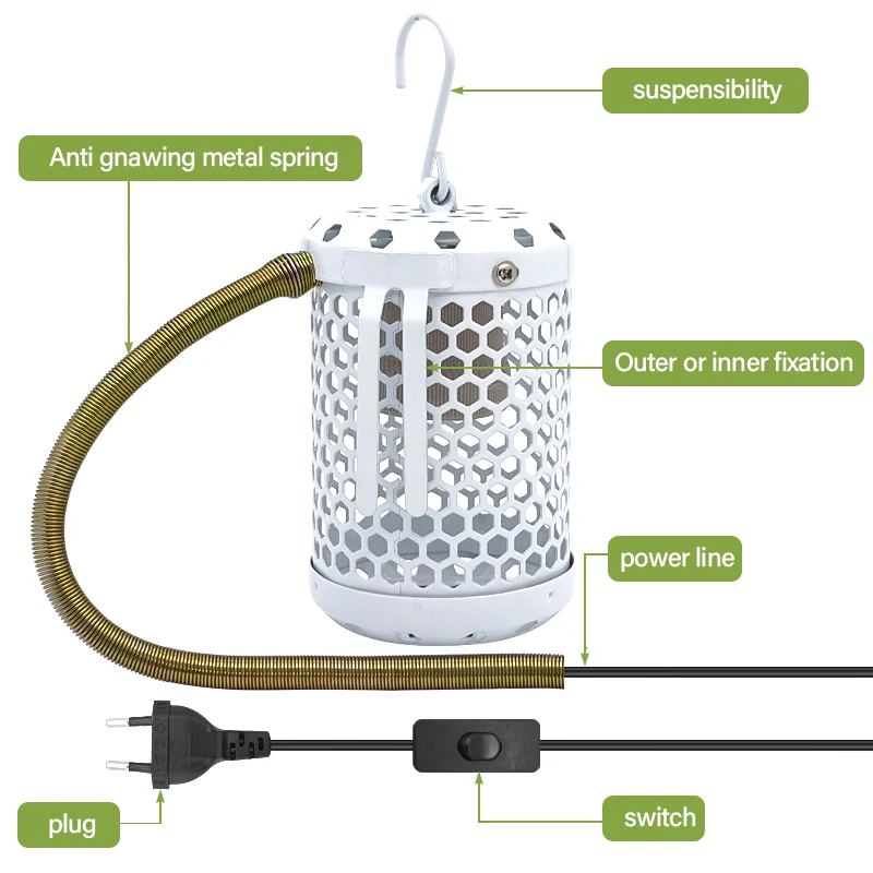 Calentador para loros y mascotas, jaula de preservación, lámpara calefactora, antimordeduras, antiescaldado, accesorios de luces cálidas para reptiles, suministros para aves de 220V - imagen 2