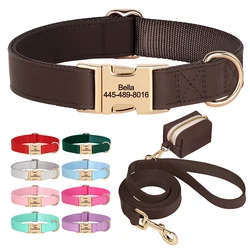 3 unids/lote Collar de perro conjunto de bolsa de correa collares de perro personalizados Collar de hebilla de mascota de cuero PU personalizado con bolsa de caca de plomo para perros Pug