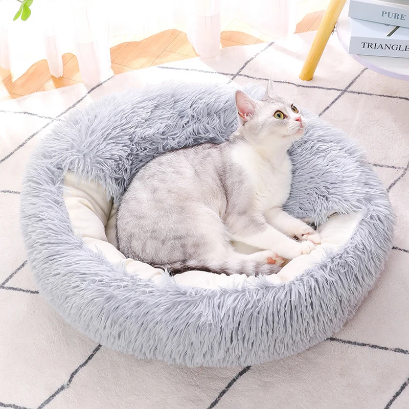 Cama para gatos de sueño profundo, redonda, semicerrada, de felpa, acogedora, para invierno, con parte inferior antideslizante, para perros pequeños y gatos - imagen 2