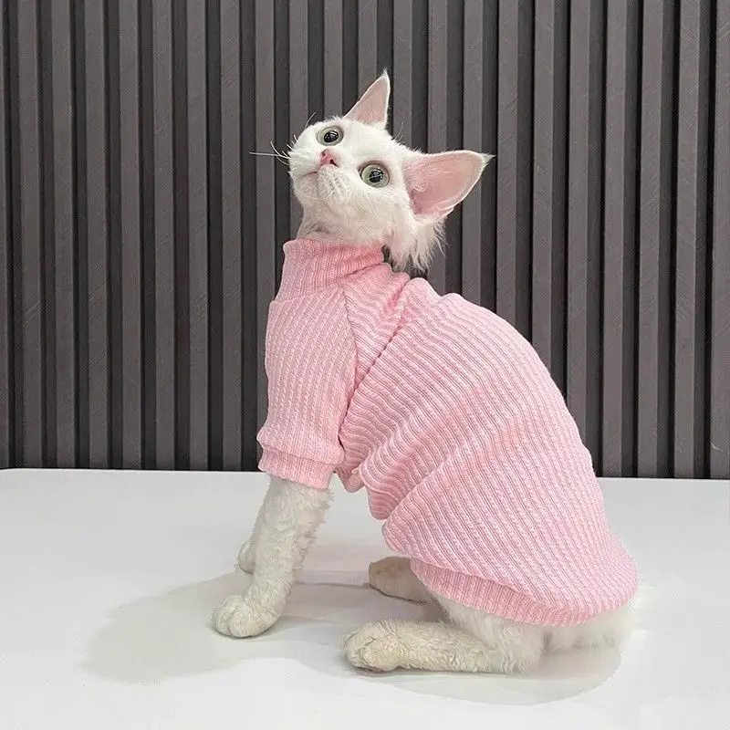 Ropa de gato rosa bonita y acogedora para primavera y otoño, suave para gatos Sphynx y Devon Rex, perfecta para perros pequeños, ropa para mascotas