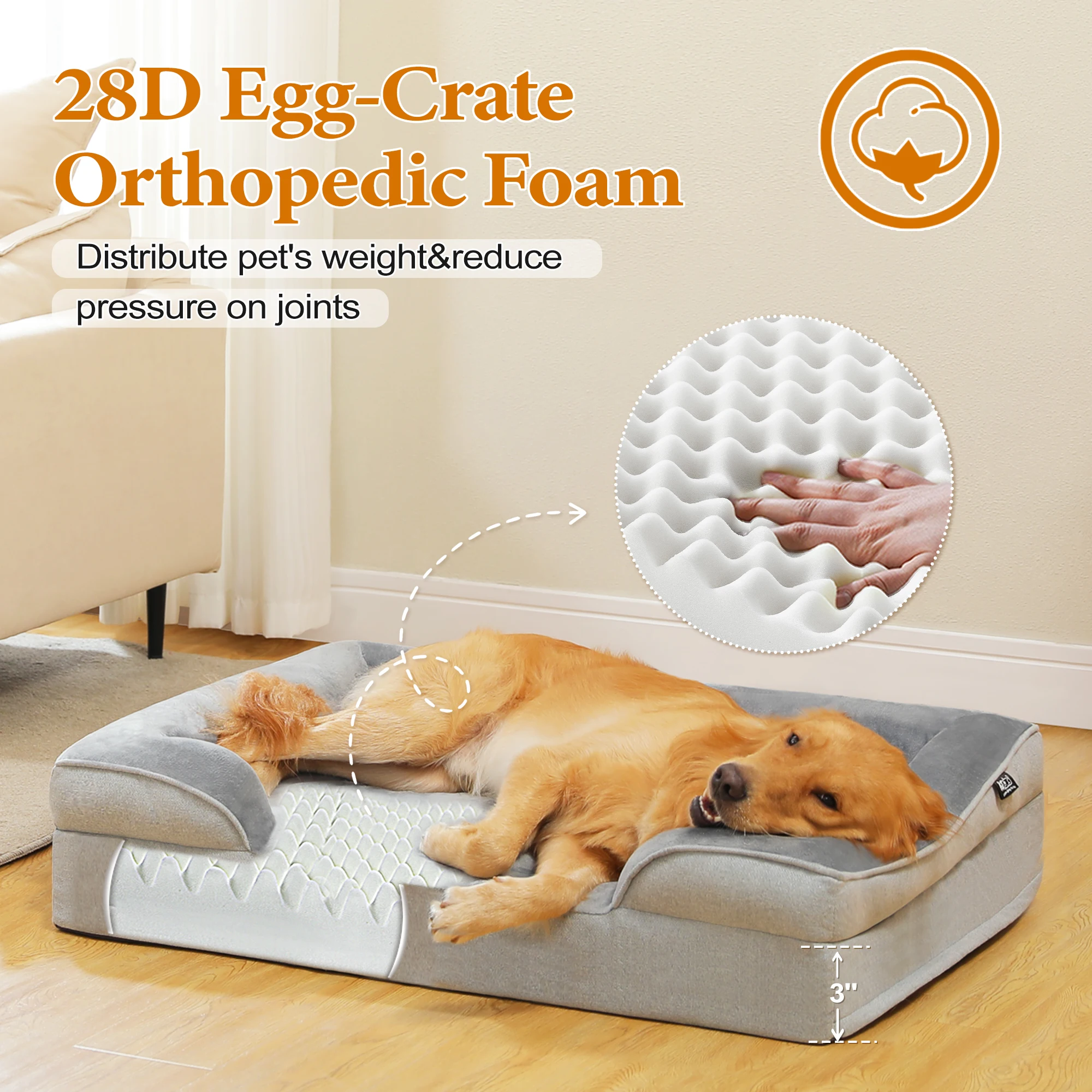 Sofá para perros, extra grande, lavable, camas ortopédicas para perros, sofá con funda de franela extraíble con cremallera, cama impermeable para perros humanos - imagen 5