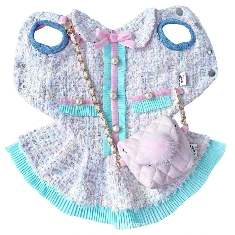 Vestido de princesa de Tweed para perro con bolsa desmontable, ropa para cachorros para Bichon, Chihuahua, perros pequeños, bonito disfraz para mascota para foto, fiesta - imagen 3