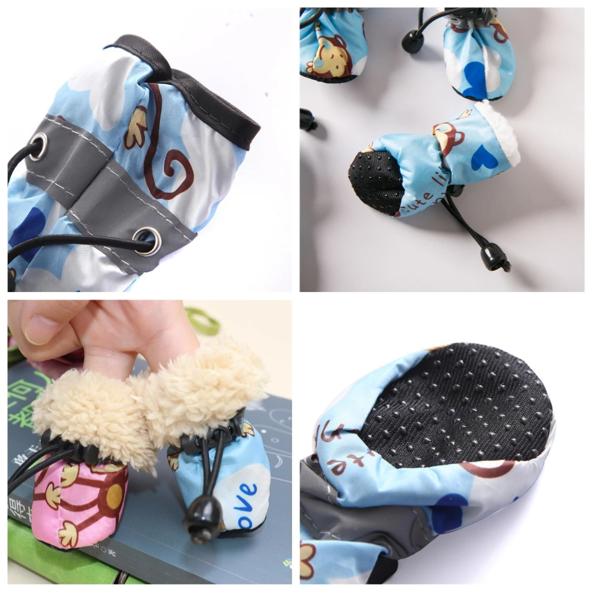 Botas para perros de 4 piezas, zapatos cálidos antideslizantes e impermeables para mascotas con forro polar para perros, protectores de patas para cachorros para nieve y lluvia