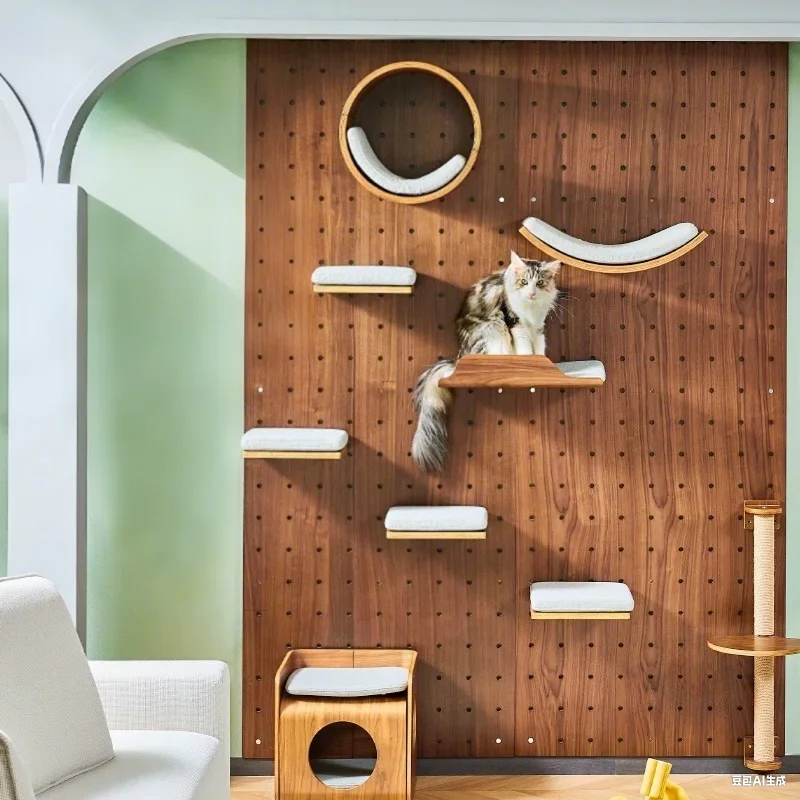 Árbol de madera para gatos con rascador, escalera sisal, hamaca y casa