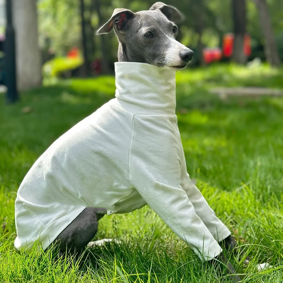 Mono blanco de algodón suave para perros medianos, camiseta interior de manga larga para Bedlington Little Greyhound, pijamas de cuello alto para caniche - imagen 3