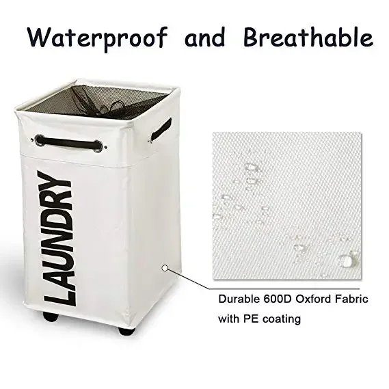 Cesto de lavandería enrollable con ruedas, cestas de lavandería impermeables y plegables para ropa, juguetes, cesta de ropa con cubierta de malla - imagen 4