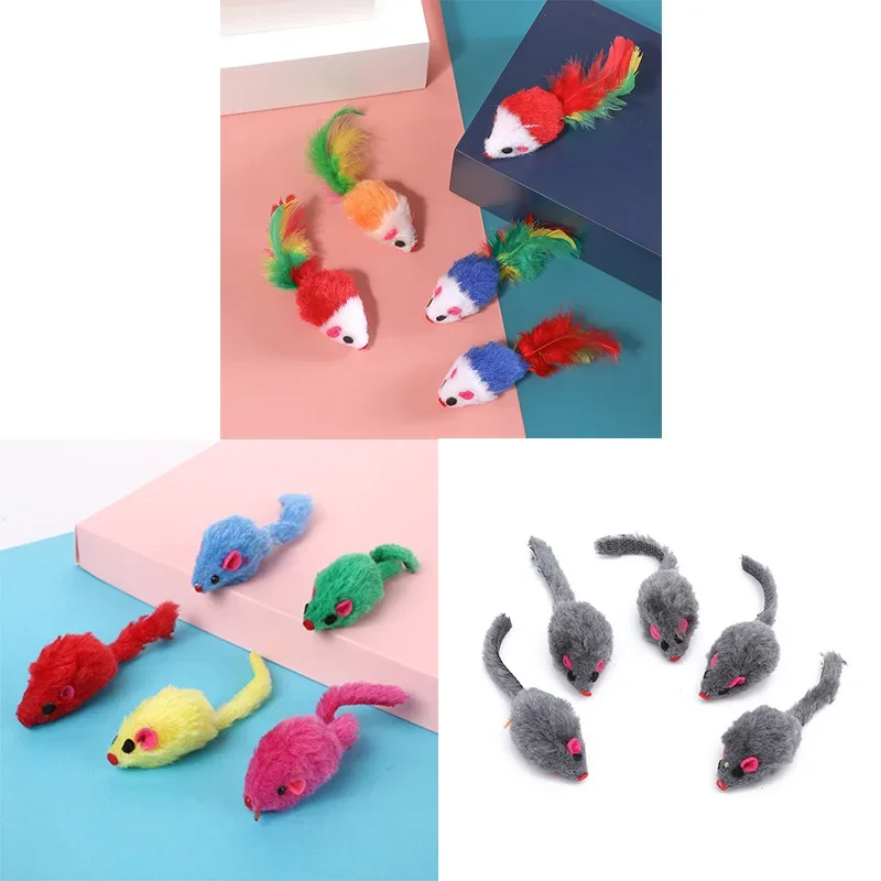 Ratón de simulación de menta de peluche, 5 uds., gato interactivo, mascota, hierba gatera, juguete interactivo para gatitos, suministros de regalos de Color aleatorio - imagen 3