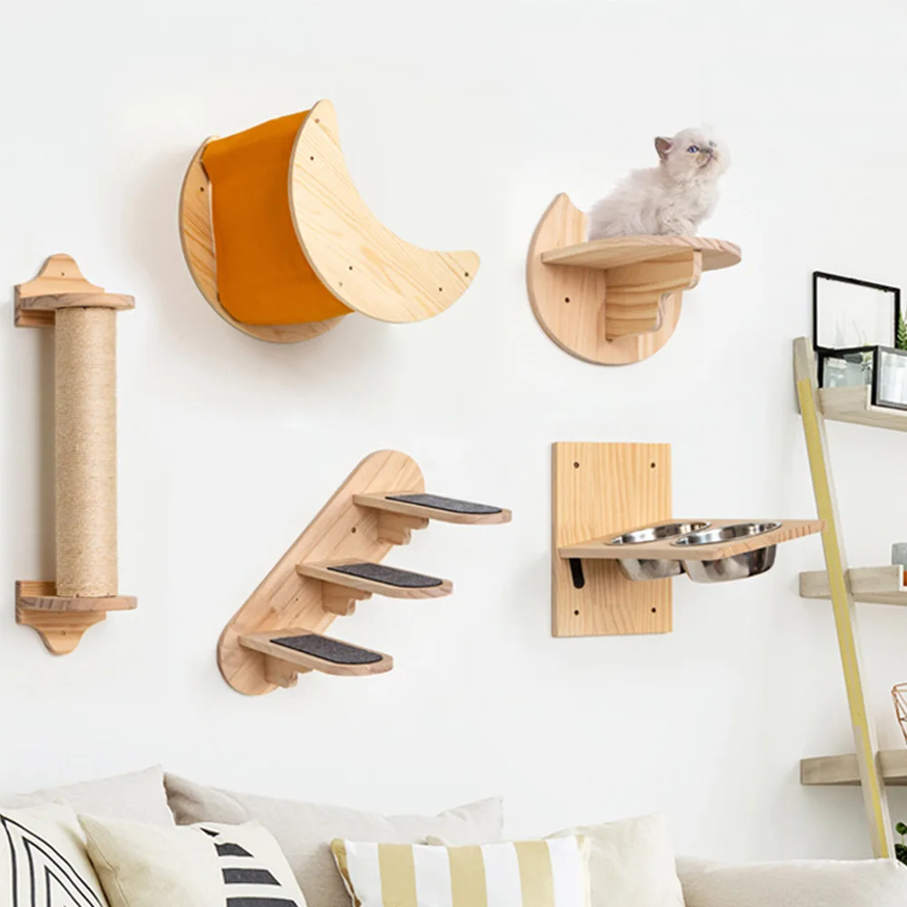 Muebles de madera montados en la pared para gatos, perchas rascadores de Sisal, hamaca interior para gatos y estantes de escalada para rascar y descansar gatos - imagen 2