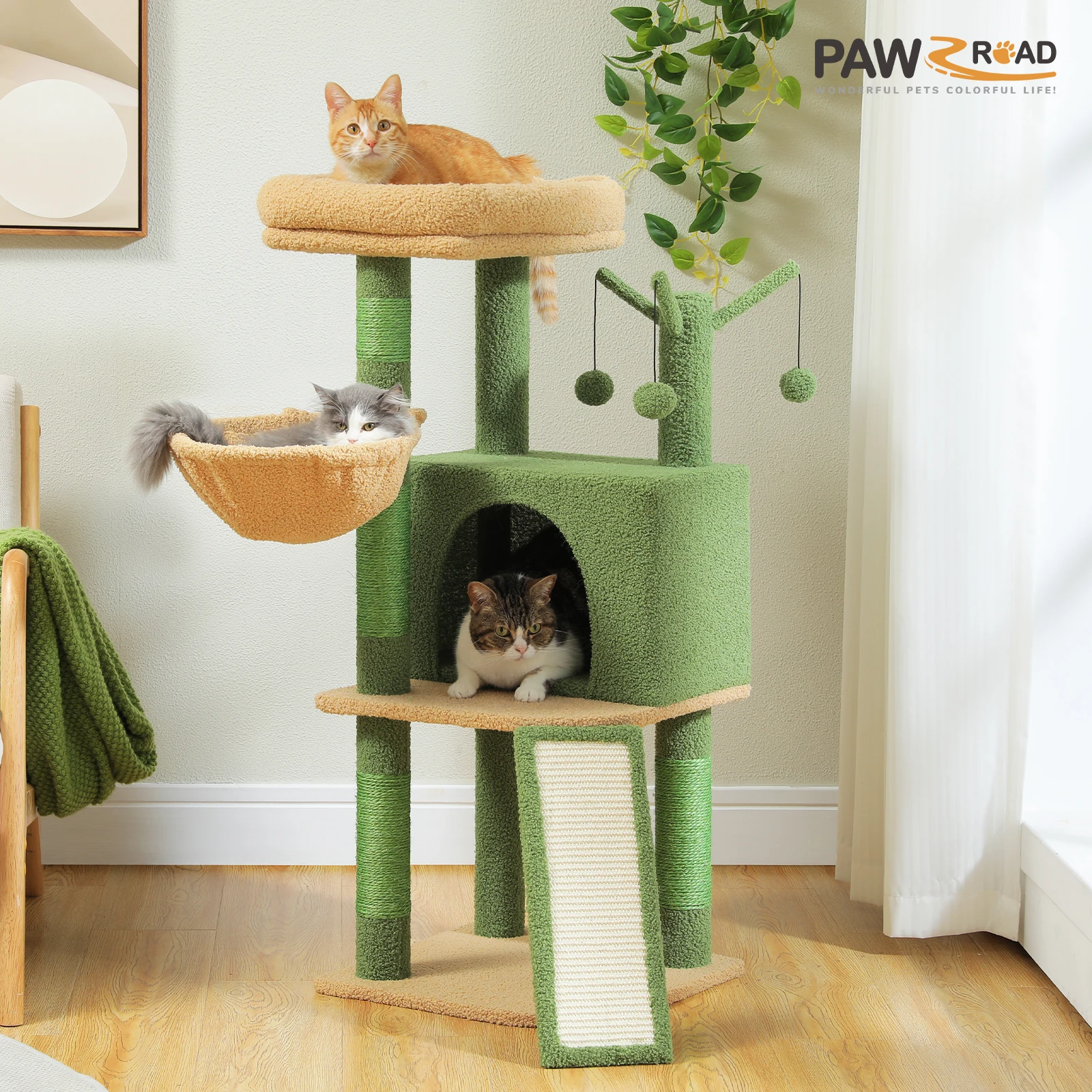 Árbol rascador multinivel para gatos con sisal, hamaca y condominio - imagen 3