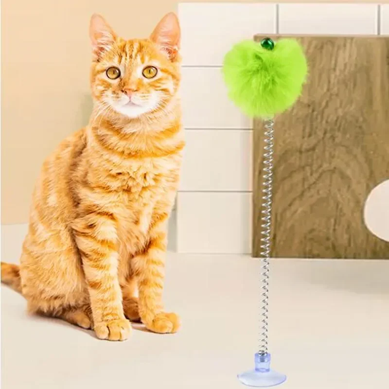 Juguetes De Plumas para gatos, Ventosas para morder, bolas de juguete para gatos, resortes de ventosa, juguetes interactivos para mascotas - imagen 4