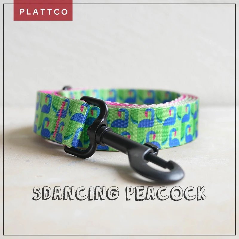 PLATTCO Diseño único impreso DANCING PEACOCK Correa para caminar para perros no plisada de alta calidad 5 tamaños PDL314