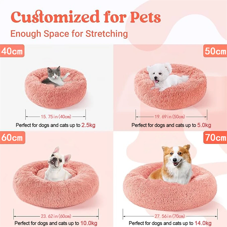 Cama suave para Gato, almohadilla de felpa cálida de piel sintética para perro, cama tranquila, cama redonda de Donut, cómoda para dormir, lavable para perros y gatos pequeños y medianos - imagen 5