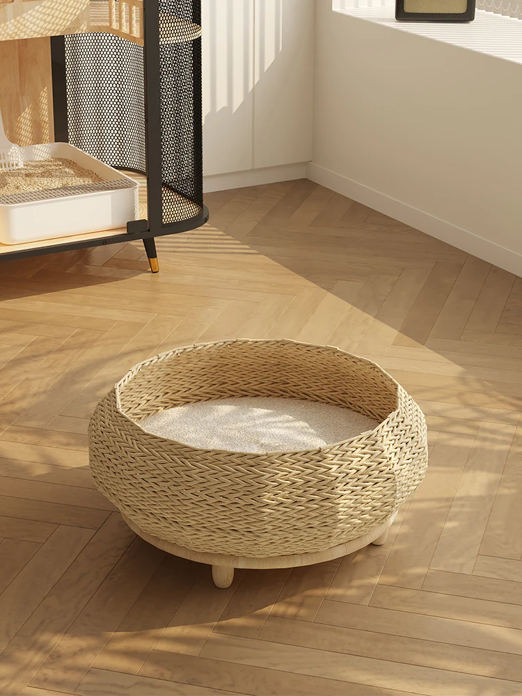 Cama de madera maciza tejida a mano para gatos, base Universal para las cuatro estaciones, cálida para invierno, perrera transpirable para mascotas - imagen 4