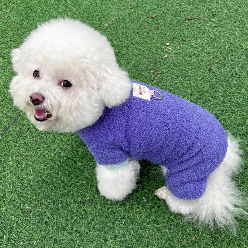 Ropa bonita y sólida para perros, mono cálido de lana para perros con anillo en D, peleles suaves Multicolor para cachorros, ropa de invierno para mascotas, abrigo para gatos a la moda - imagen 4