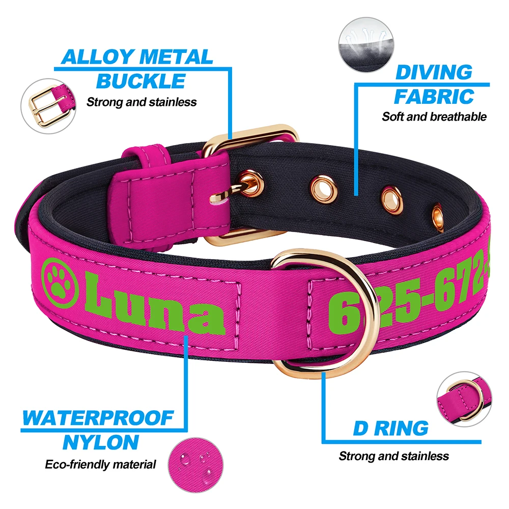 Collar de cuero acolchado suave personalizado para Perro, estampado gratis, nombre, hueso, mascotas, perros medianos y grandes - imagen 5