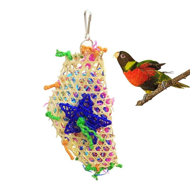 Juguetes para pájaros con bloques de madera Natural multicolor, campanas y jaula de cuerda duradera, palos de masticar colgantes, juguetes para cacatúas de loros - imagen 3