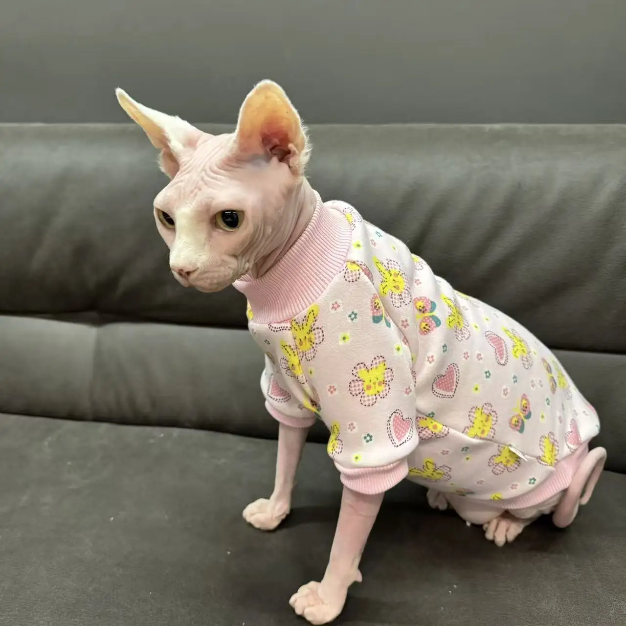 Abrigo de lana rosa para gato Sphynx en invierno, sudadera suave con flores para gatitos, pijamas gruesos y cálidos de otoño para Devon Rex - imagen 2