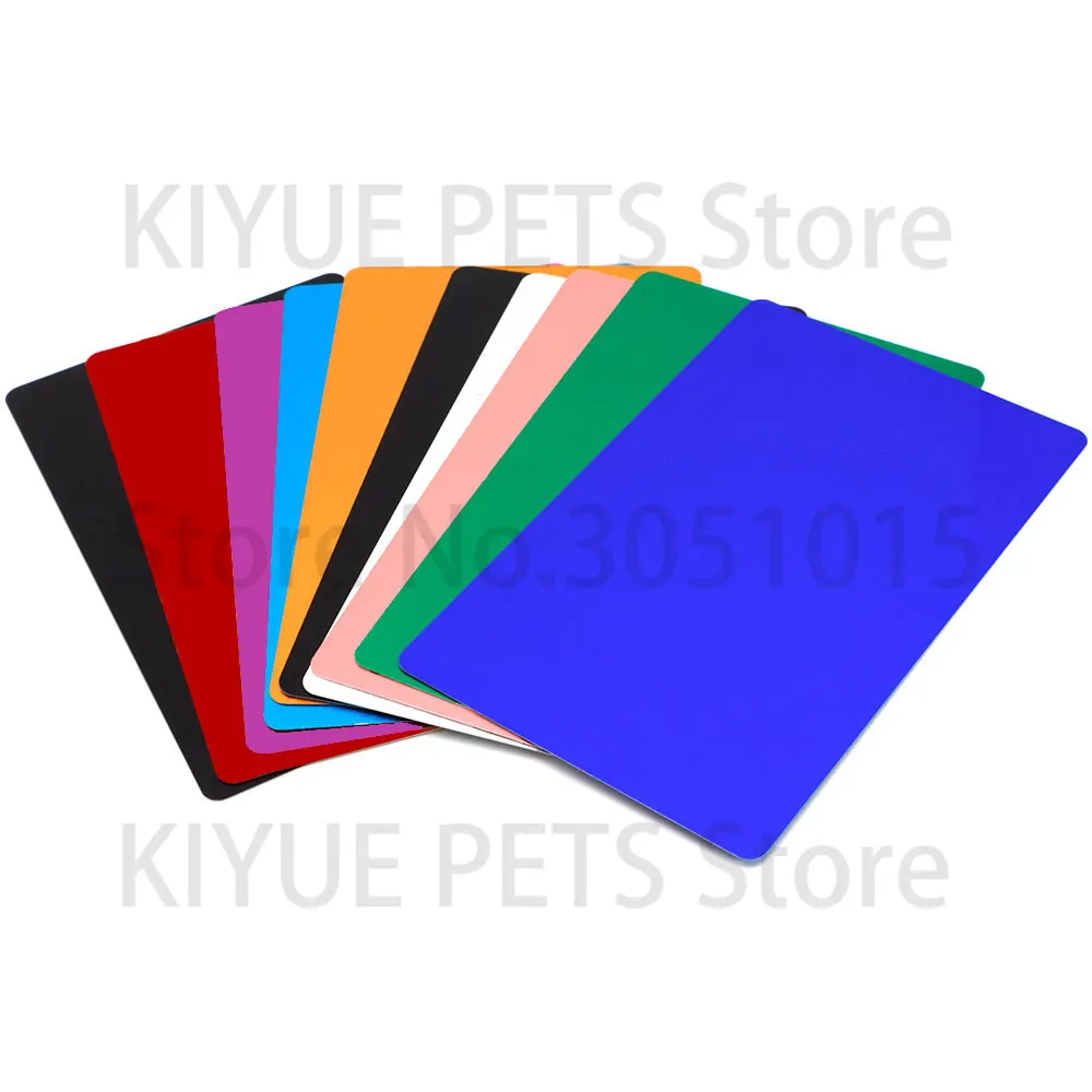 Venta al por mayor, 100 Uds., tarjetas de visita de aluminio personalizadas para clientes, grabado láser, etiqueta de identificación de perro para tarjetas de regalo DIY para mascotas, 10 colores - imagen 4