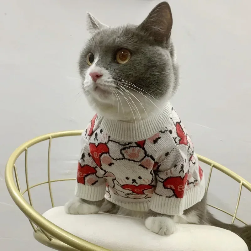 Pet lindo oso amor mascota suéter Teddy tejido Top oso gato otoño e invierno camisa Base cálida ropa para perros pequeños - imagen 3