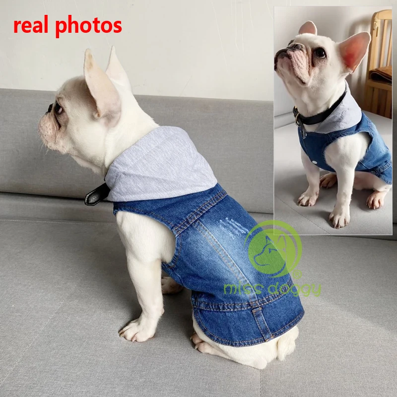 Abrigos de mezclilla para perro, chaqueta vaquera para Bulldog Francés, ropa para mascotas de moda para perros pequeños y medianos, chaleco vaquero para Chihuahua, prendas para gatos Pug - imagen 2