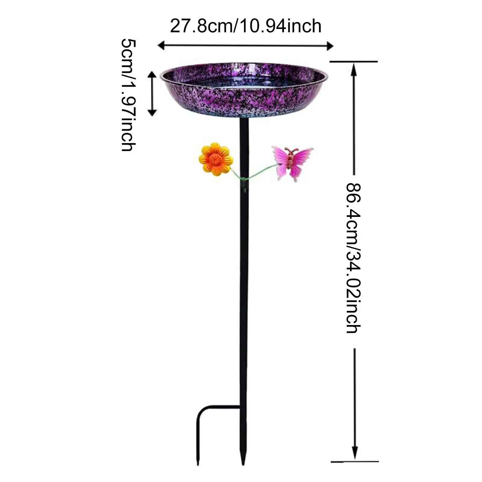 Bird Bath Bowl Metal Decorative Heavy Duty Outdoor Birdbath Birdfeeder with Stake for Courtyard Backyard Yard Outside Decor