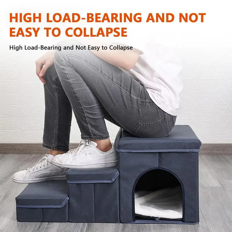 Escaleras antideslizantes para perros, escalones plegables de 3 escalones para perros, escalones portátiles para mascotas con caja de almacenamiento de juguetes para mascotas - imagen 3