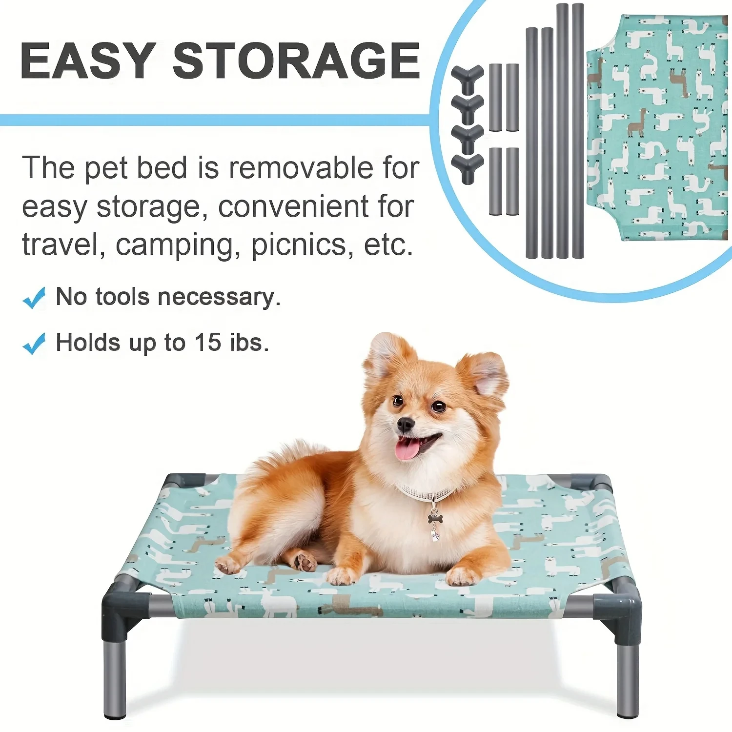 Cama de hamaca desmontable para perros con alfombrilla de cama lavable, cómoda cama para perros elevada a prueba de humedad con fondo antideslizante, elevador rectangular - imagen 4