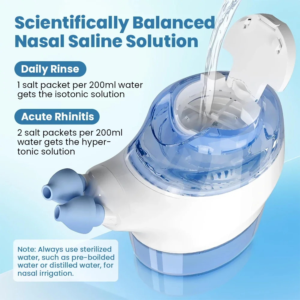 Irrigador Nasal eléctrico de 200ml con 50 SaltPods, limpiador de nariz, lavadora, enjuague sinusal, máquina limpiadora profunda completa para adultos y niños - imagen 3