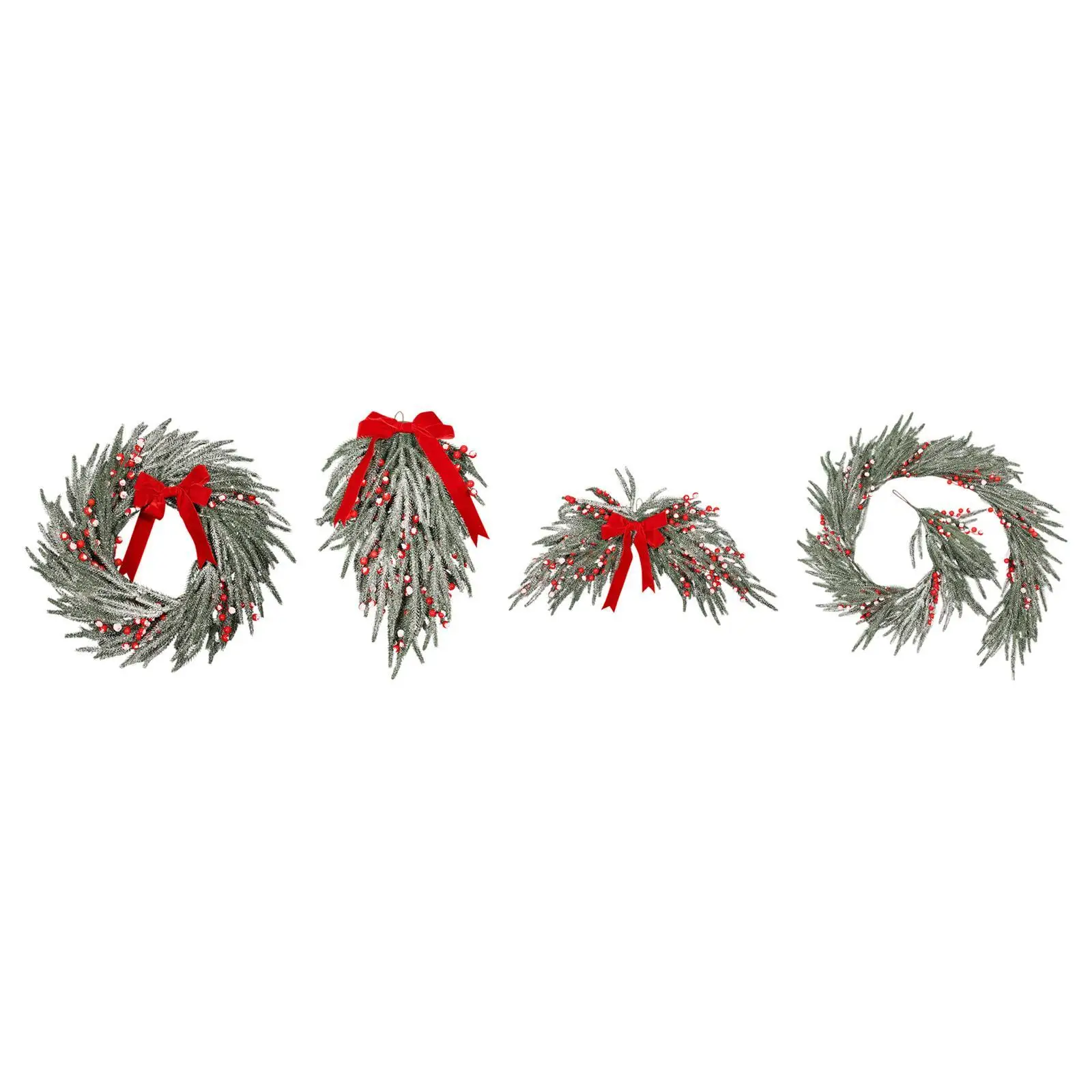 Christmas Garland Reusable Indoor and Outdoor Farmhouse Festival Home Decor Artificial Holly Red Berries Wreath Xmas Decoration