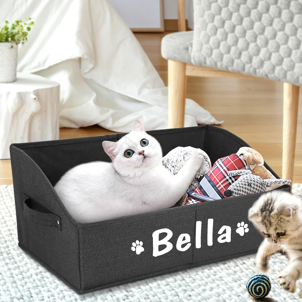 Cesta de almacenamiento personalizada para perros y gatos, nido plegable para mascotas, caja de almacenamiento con estampado gratuito de nombre y pata, cestas para perros, juguetes, ropa, zapatos - imagen 4