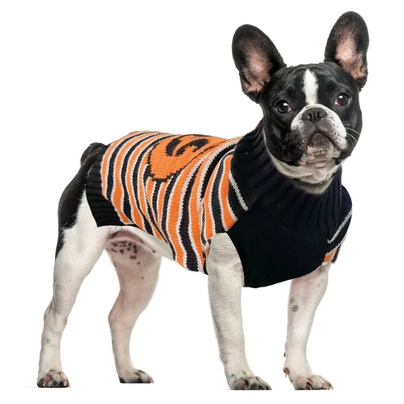 Suéter de perro de Halloween con estampado de calabaza, disfraces divertidos para perros, ropa cálida de invierno, Chihuahua Bichon, Bulldog Francés, abrigo de punto suave para perro - imagen 3