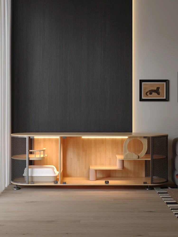 Armario de lujo de alta gama para mascotas y Tv, casa de madera maciza para gatos, jaula para gatos, malla transpirable de acero inoxidable, casa para mascotas pequeñas - imagen 5