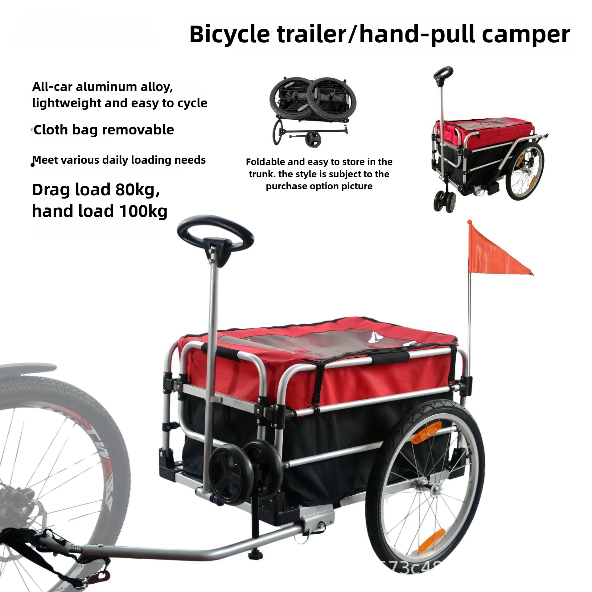 Remolque de bicicleta de carga para mascotas mediano y grande, carrito tirado a mano, remolque de bicicleta de viaje al aire libre dos en uno, multifunción - imagen 3