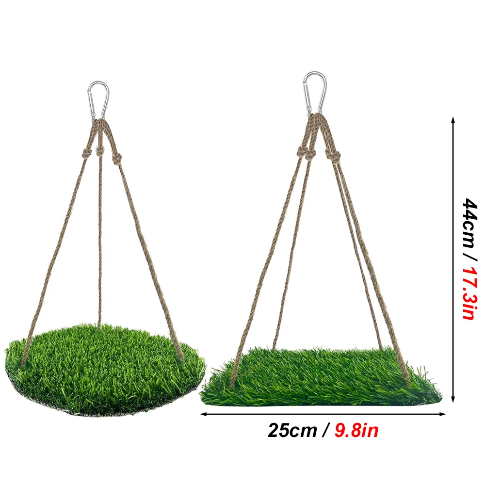 Hamaca de césped Artificial redonda/cuadrada, cama, columpio para pájaros, juguete colgante para morder para animales pequeños, ardilla, jaula para hámster, juguetes para escalar, 1 ud. - imagen 3