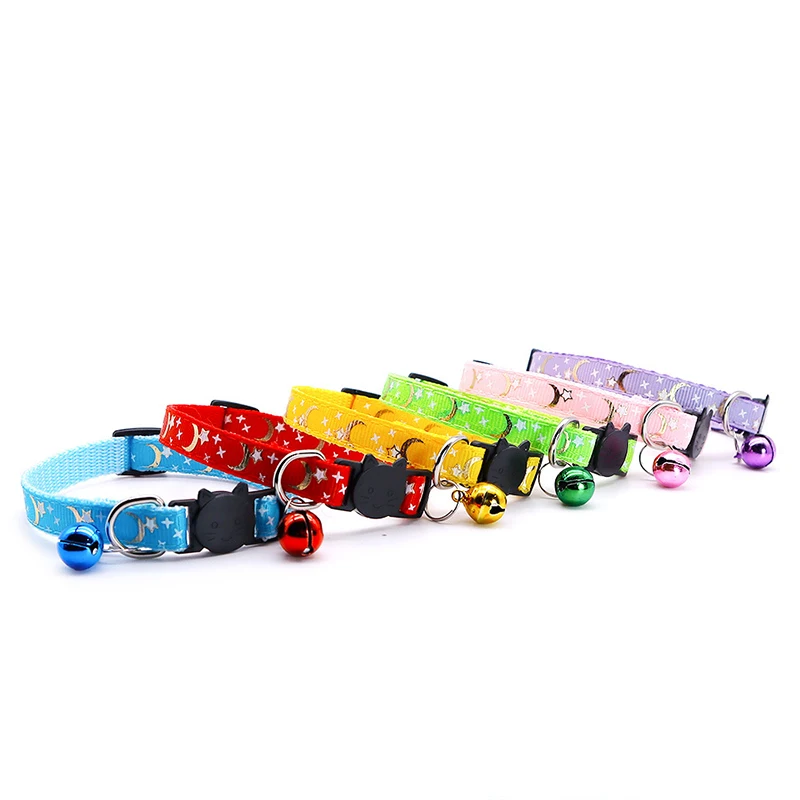 Collar dorado para gatos con estrellas y luna, con hebilla de seguridad reflectante y casquillo ajustable para gatos y perros pequeños - imagen 3