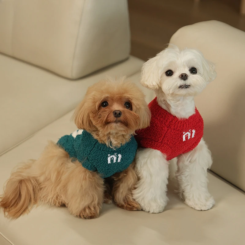 Otoño Invierno perro sin mangas suéter cálido medio terciopelo tejido cachorro ropa dulce estilo oso - imagen 3