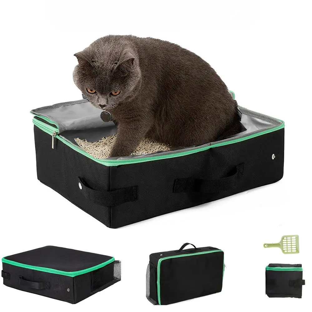Caja de arena plegable portátil, tela Oxford, impermeable, viaje, inodoro para gatos, bandeja para interior y exterior, uso en coche, suministros para mascotas