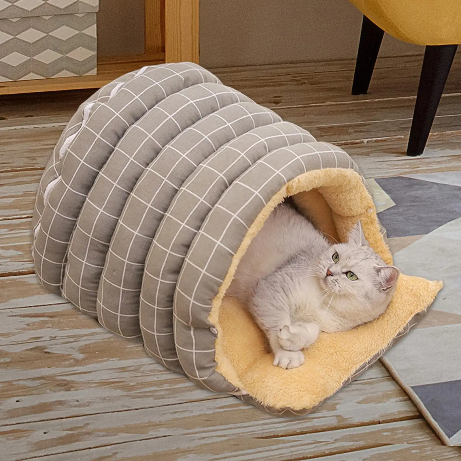 Refugio para gatos semicerrado 21,6 × 15,7 × 11,8 pulgadas Cama para cachorros liviana y cálida - imagen 4