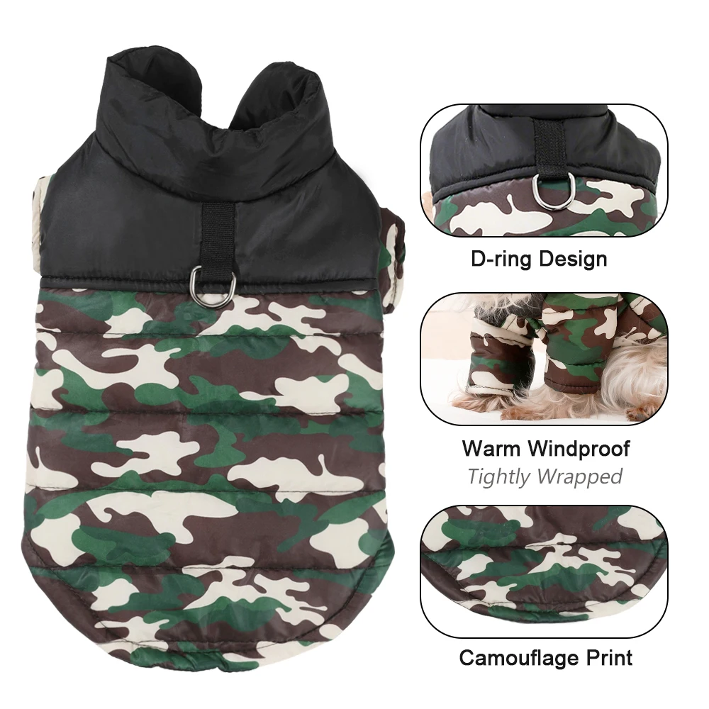 Chaqueta para perro, ropa cálida de invierno para mascotas, para perros pequeños y medianos, chaleco acolchado impermeable para cachorros y gatos, abrigo con anillo en D, trajes de Yorkie Pug - imagen 3