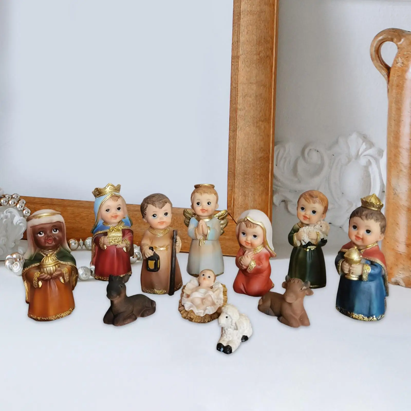 11Pcs Nativity Scene Manger Figurines Set Sculpture 9cm Indoor Decorative Accessories Catholic Figures for Countertop Office 11Pcs Nativity Scene Manger Figurines Set Sculpture 9cm Indoor Decorative Accessories Catholic Figures for Countertop Office