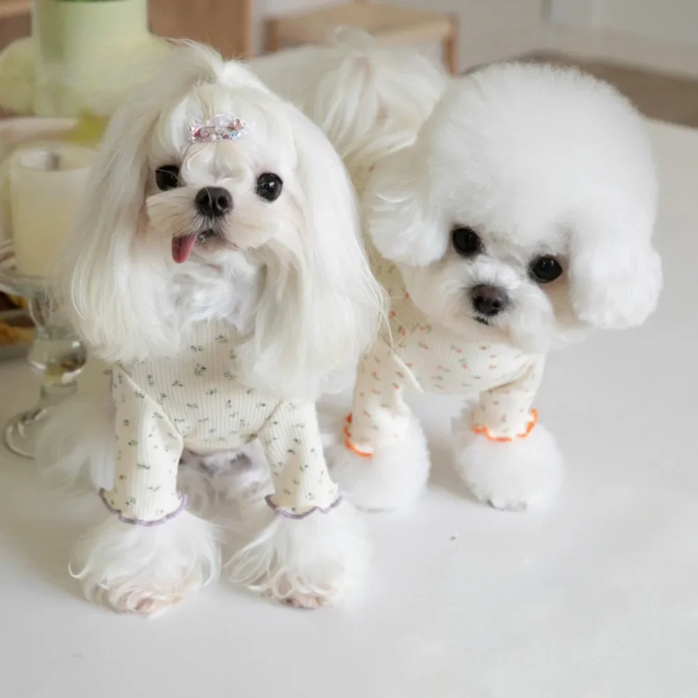 Camiseta interior de flores para perros, camiseta para el hogar para mascotas, ropa para mascotas, ropa bonita de encaje para cachorros, suéter para perros pequeños, Otoño Invierno - imagen 2