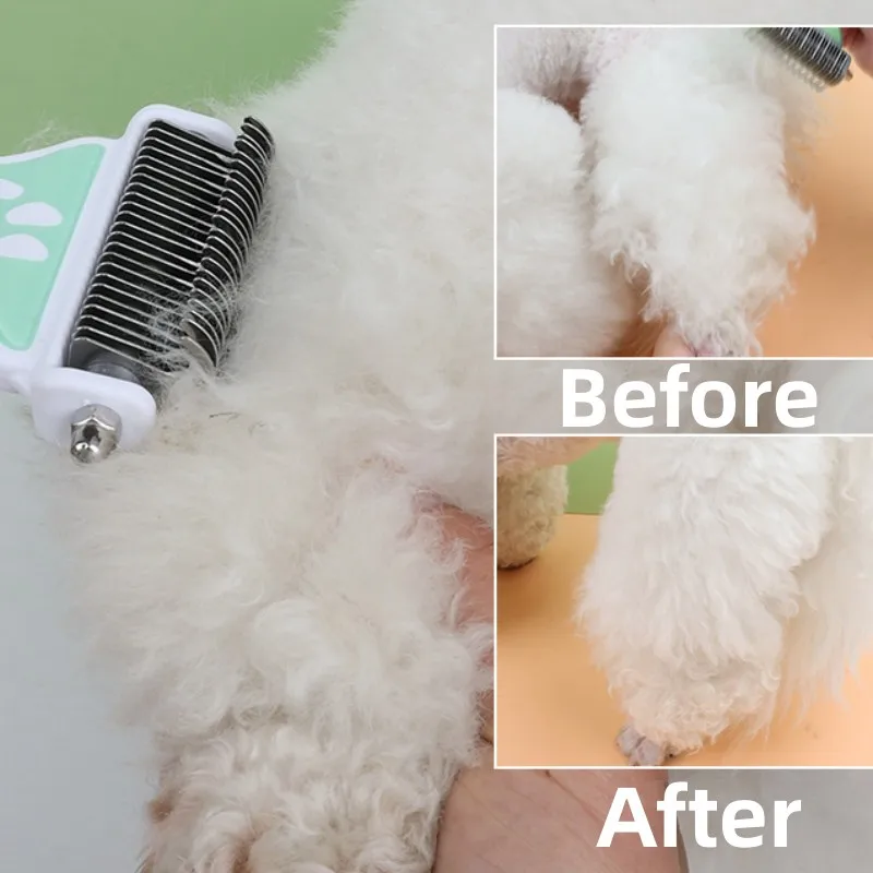 Peine para perros con nudo de doble cara, cortador de pelo, cepillo para perros, removedor de pelo para mascotas, cuchillo de nudo de acero inoxidable, productos de aseo para mascotas - imagen 2