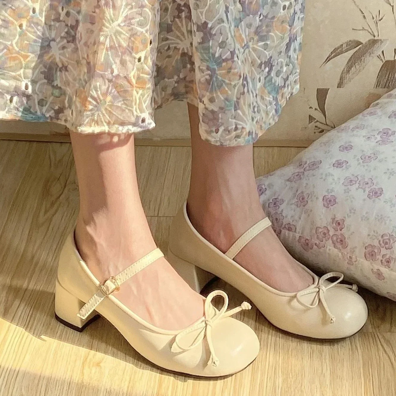 Japanese Cute Women Ballet Shoes Lolita Round Toe Bowtie Mary Jane Shoes College Ladies High Heels Elegant Pumps Wedding Shoes - imagen 4